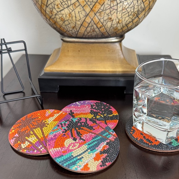 Sunset-Themed Diamond Art Coasters – Set of 4 Gift Ready - Picture 3 of 6